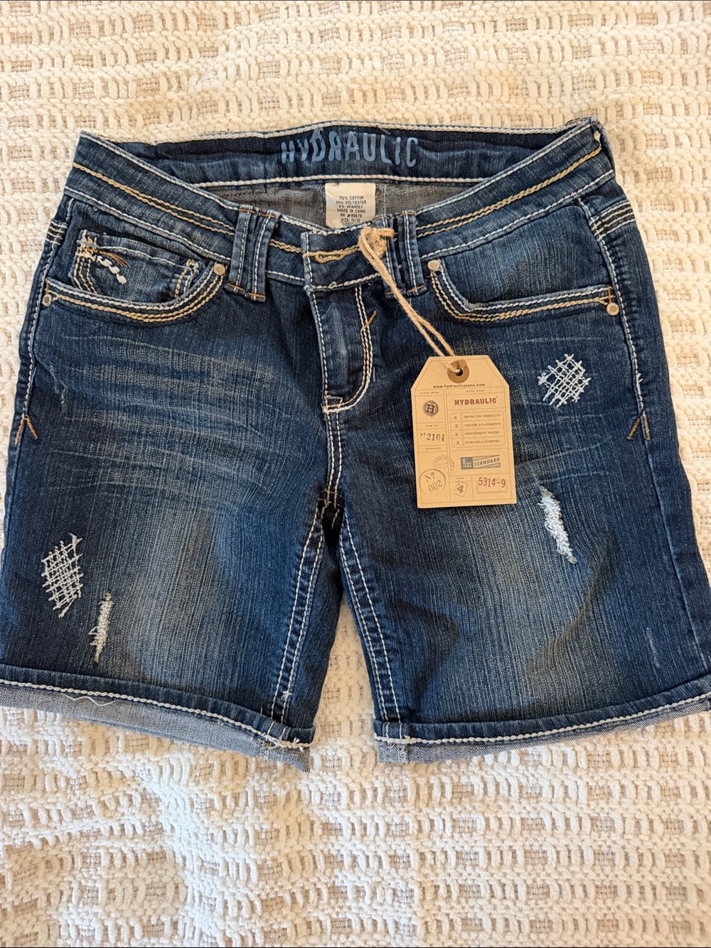 Hydraulic Dark Blue Distressed Denim Bermuda Shorts